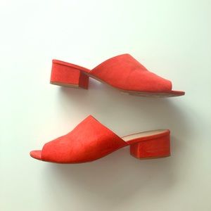 Red low heel mules